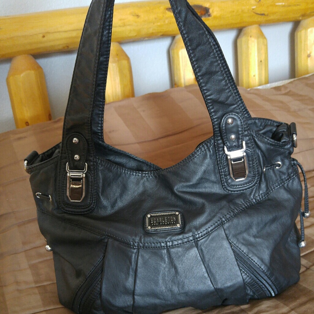 Black Faux Leather Hobo Bag